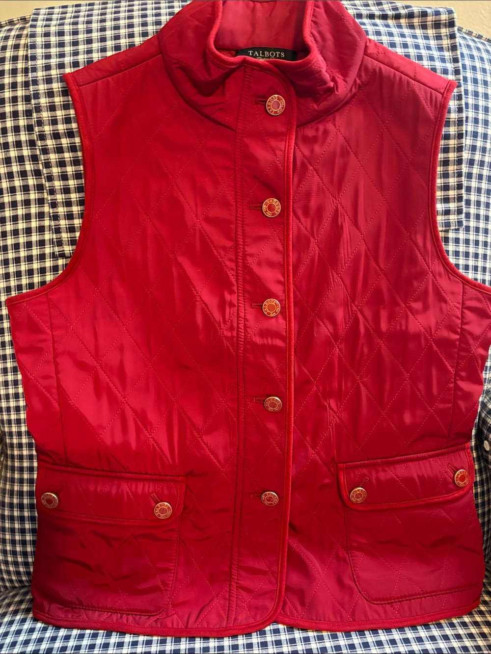 Talbots Bright Red Quilted Stand-Collar Vest